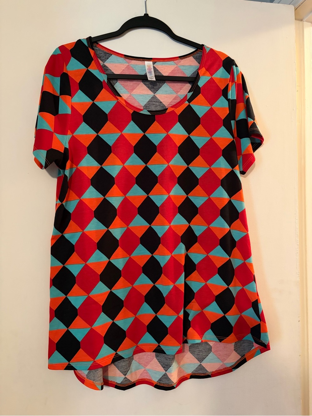 LuLaRoe Geometric Short Sleeve Tunic - Red, Turquoise, Black